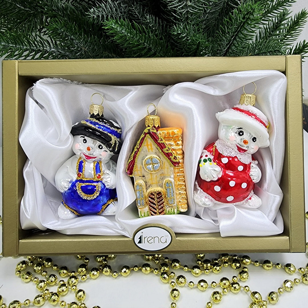 фото Набор ёлочных игрушек Снеговики и домик