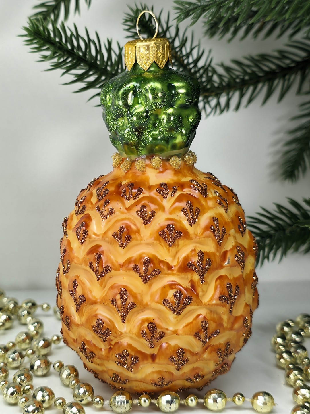 фото Стеклянная елочная игрушка Ананас большой