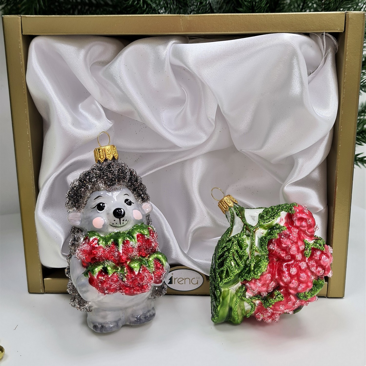 фото Набор ёлочных игрушек Ёжик с малиной и малина