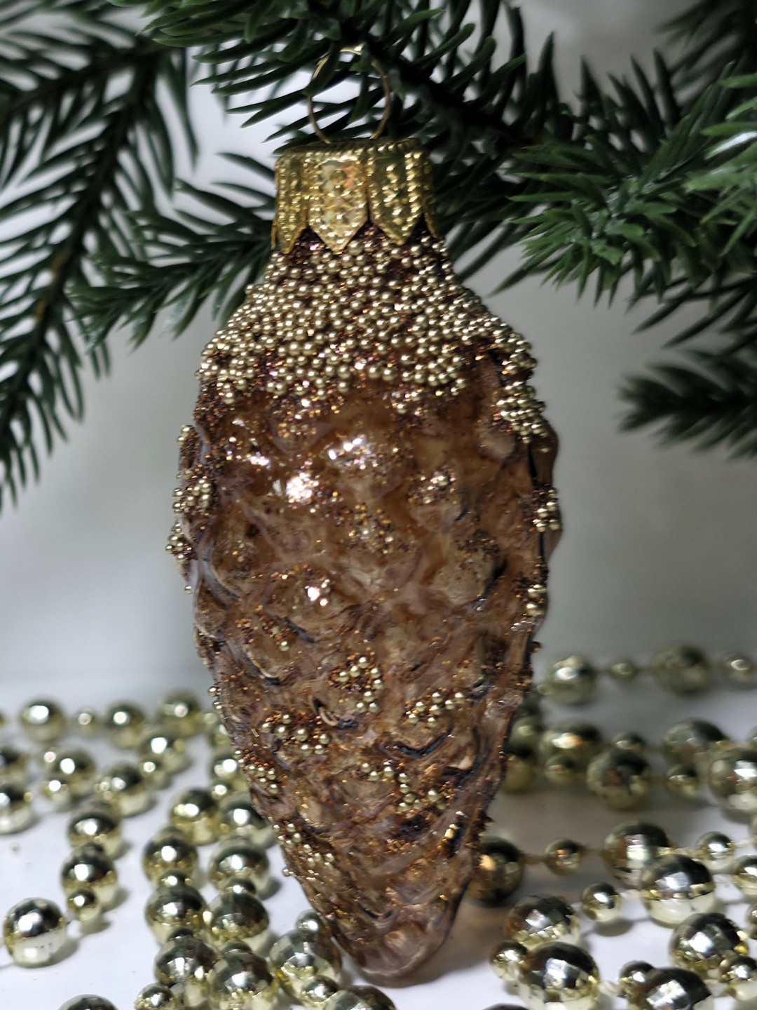 фото Стеклянная елочная игрушка Шишка