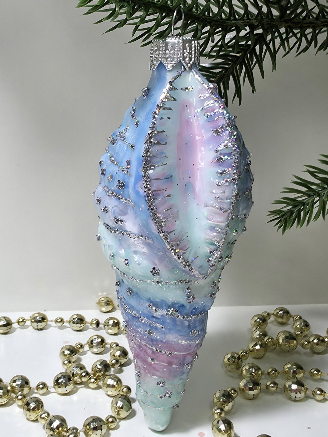 фото Стеклянная елочная игрушка Ракушка