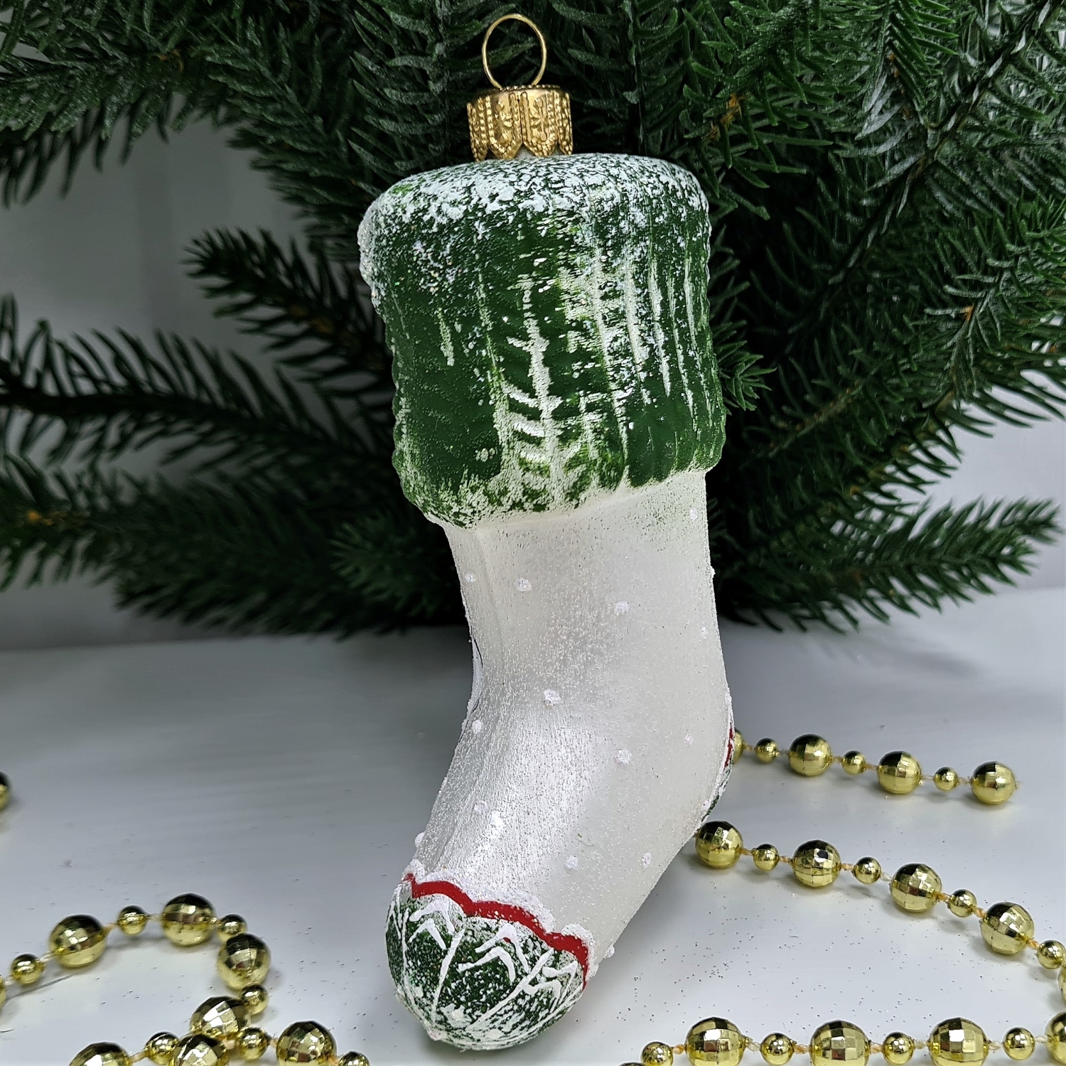фото Стеклянная елочная игрушка Рождественский носок