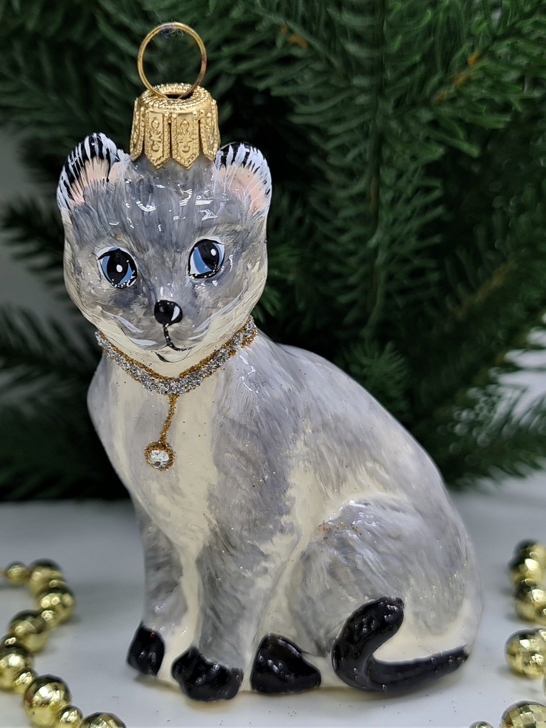 фото Стеклянная елочная игрушка Сиамский кот