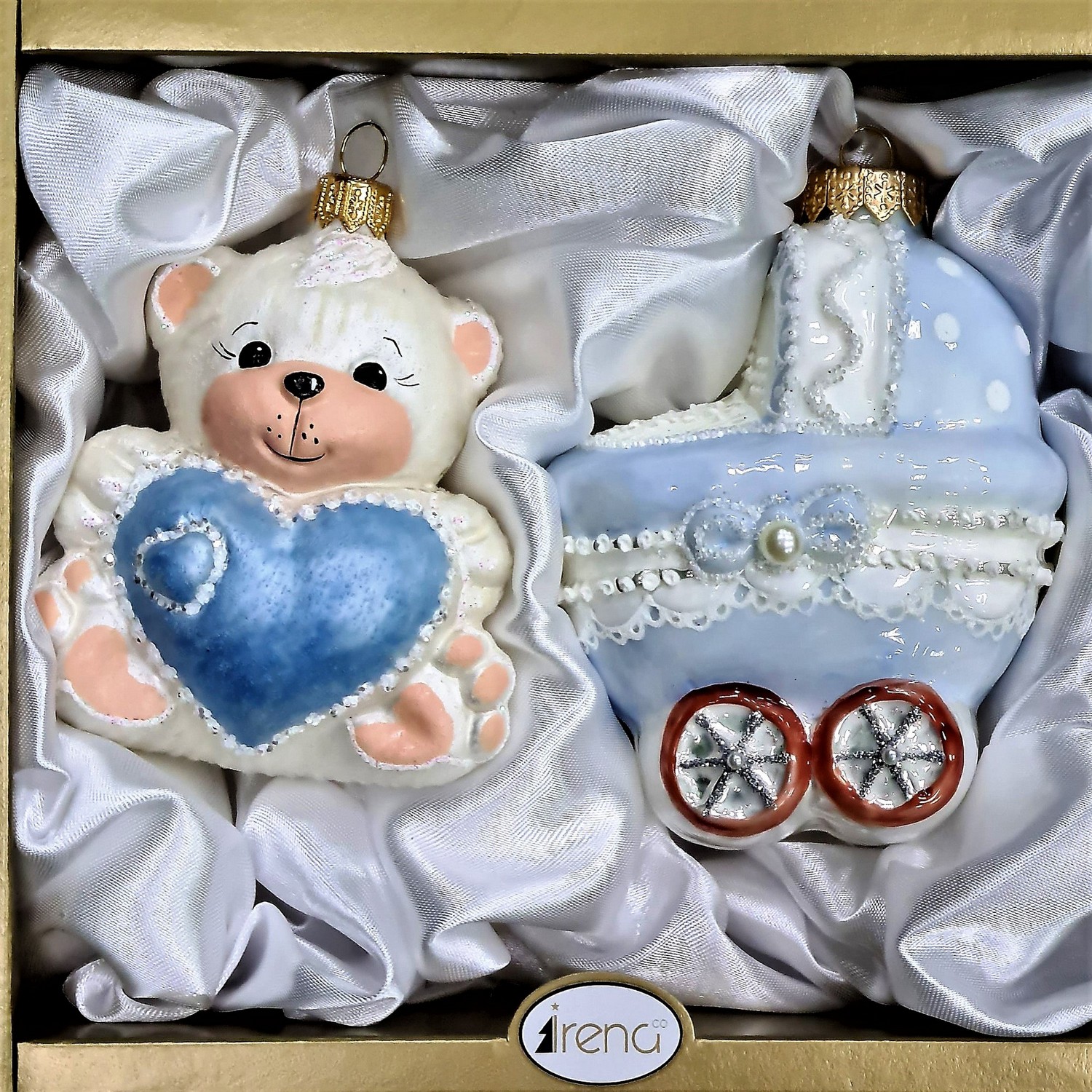 фото Набор ёлочных игрушек Коляска и мишка голубой