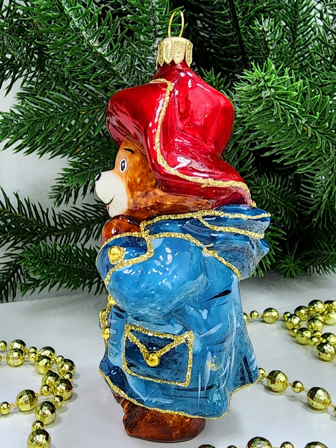 фото Стеклянная елочная игрушка Медвежонок Паддингтон