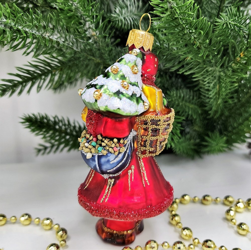 фото Стеклянная елочная игрушка Дед Мороз с елкой царский