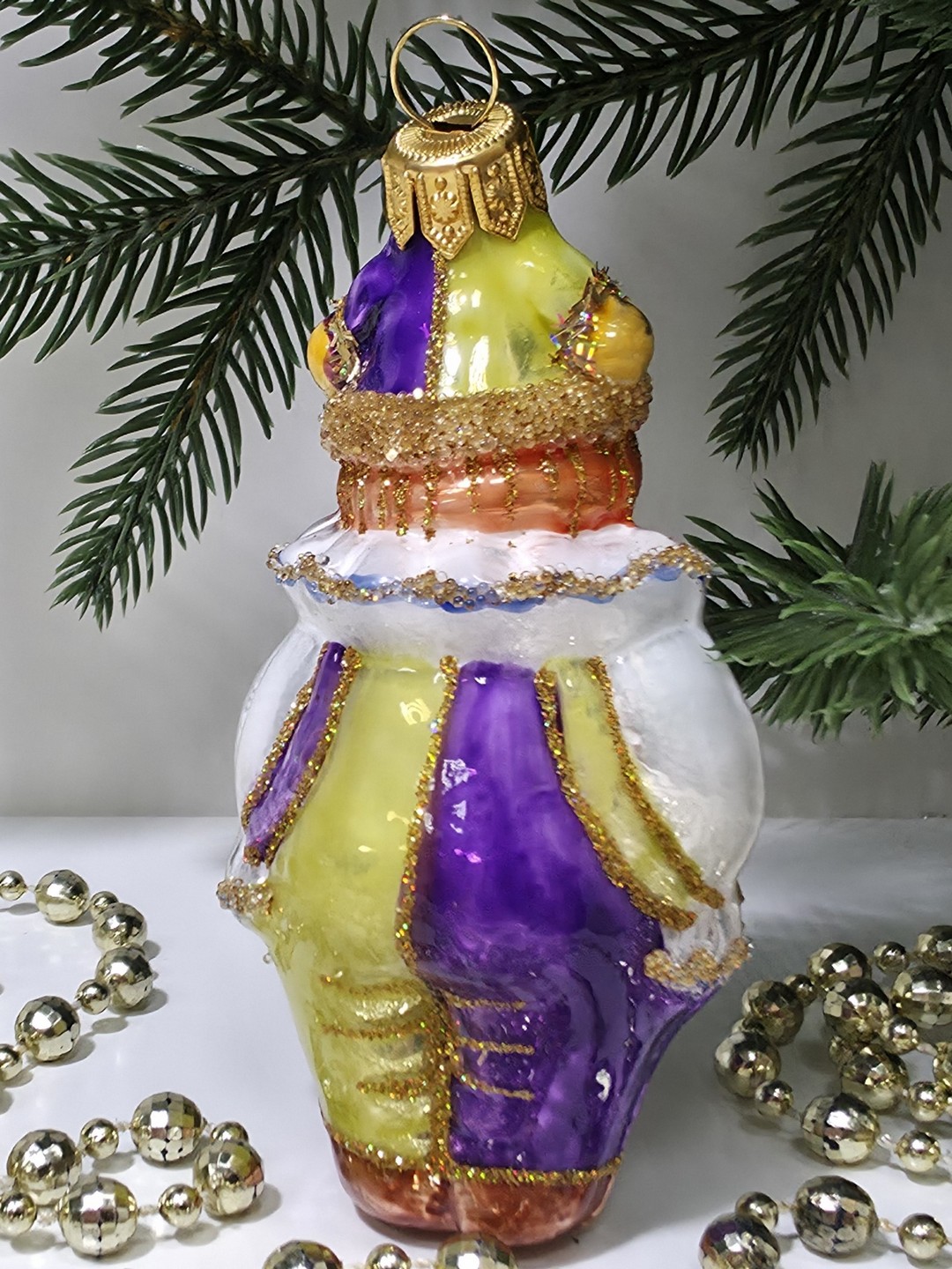 фото Стеклянная елочная игрушка Клоун в жабо малый