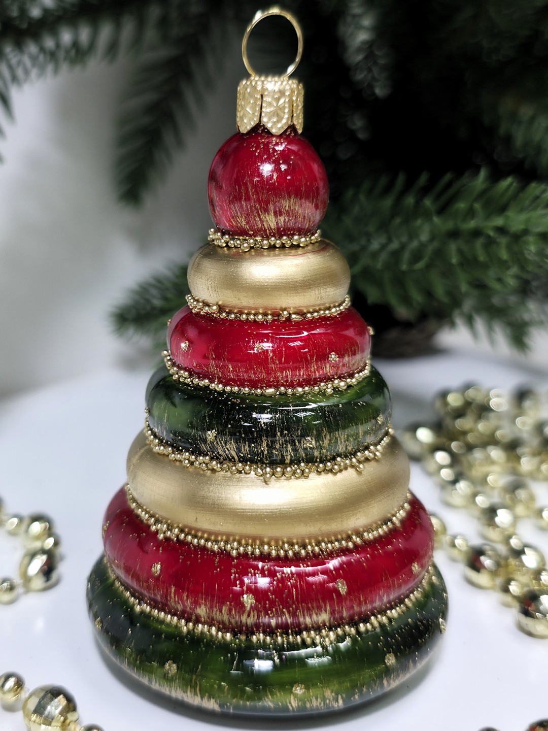 фото Стеклянная елочная игрушка Пирамидка детская