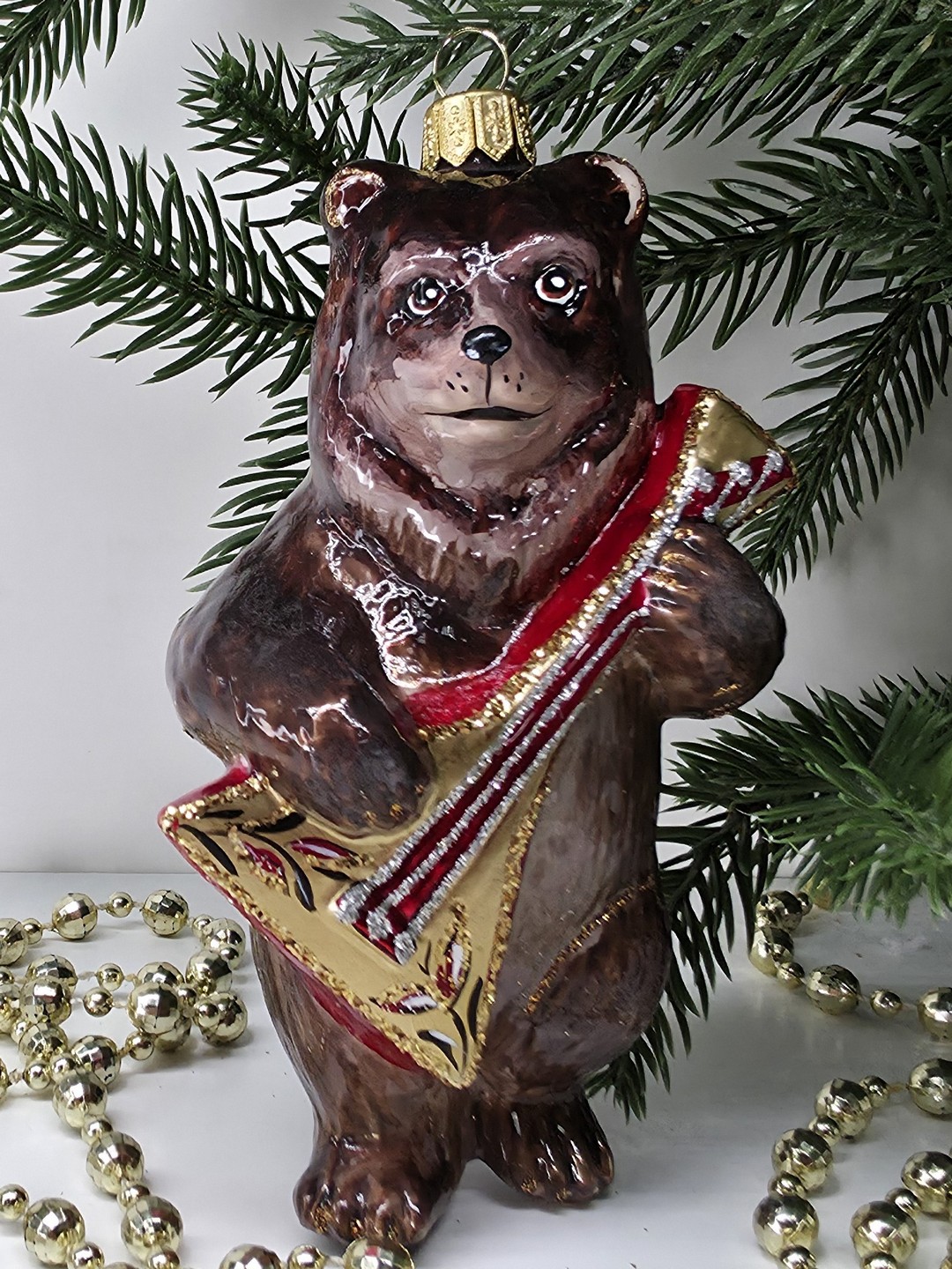 фото Стеклянная елочная игрушка Медведь с балалайкой 2