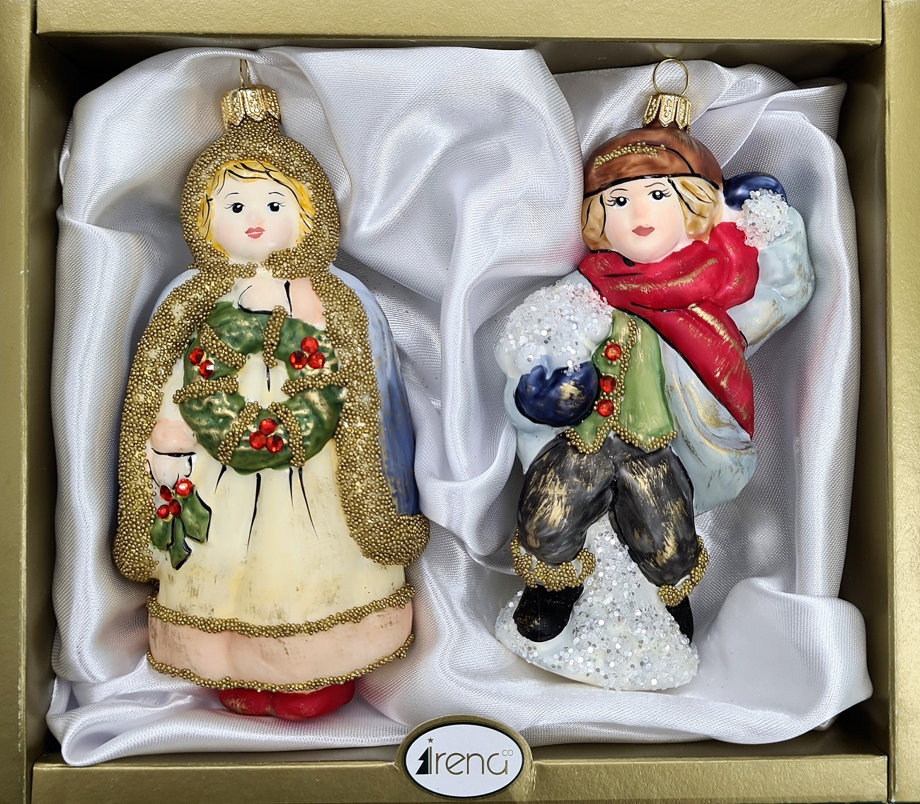 фото Набор ёлочных игрушек Девочка с веночком и мальчик со снежком винтаж