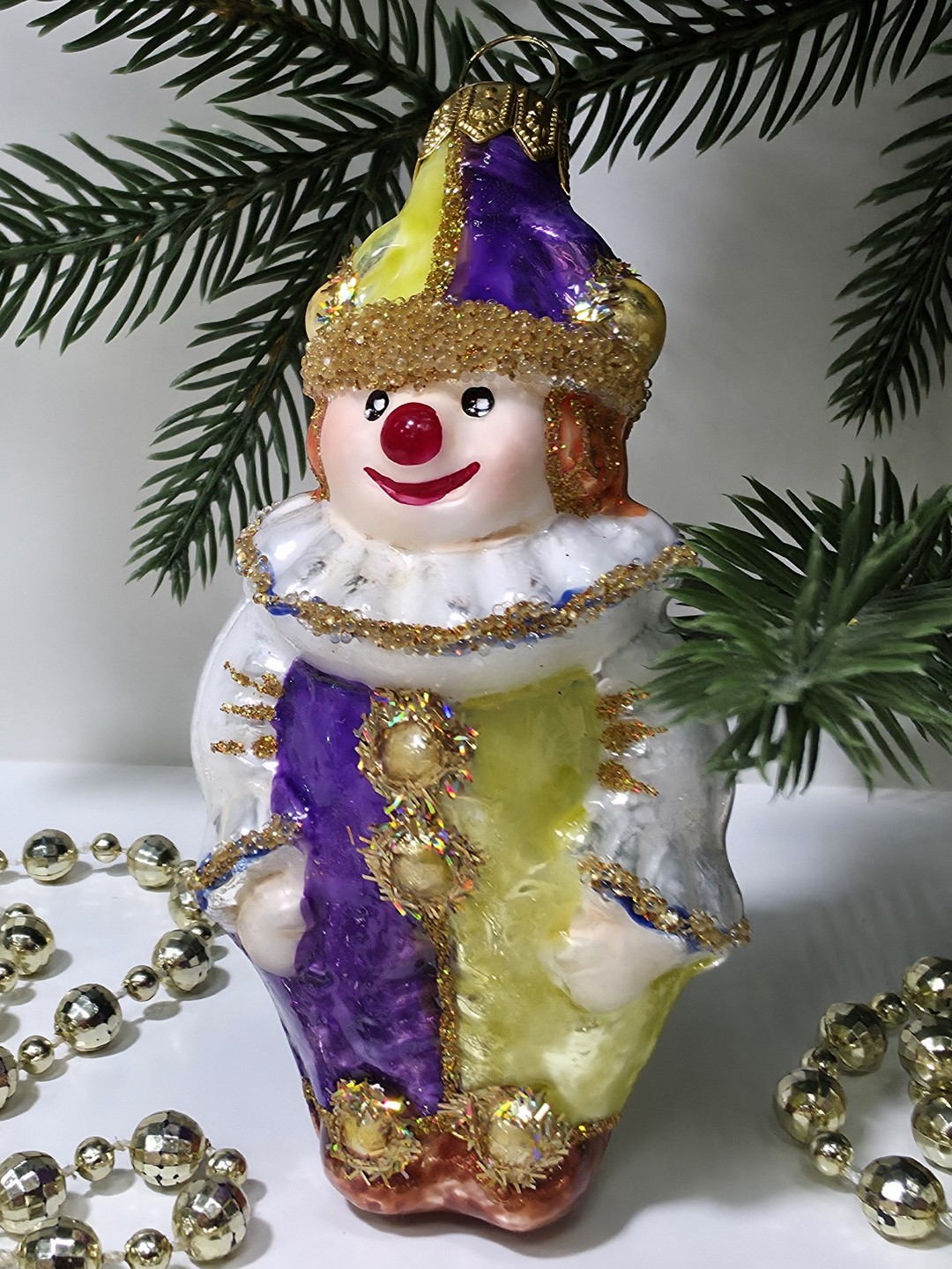 фото Стеклянная елочная игрушка Клоун в жабо малый