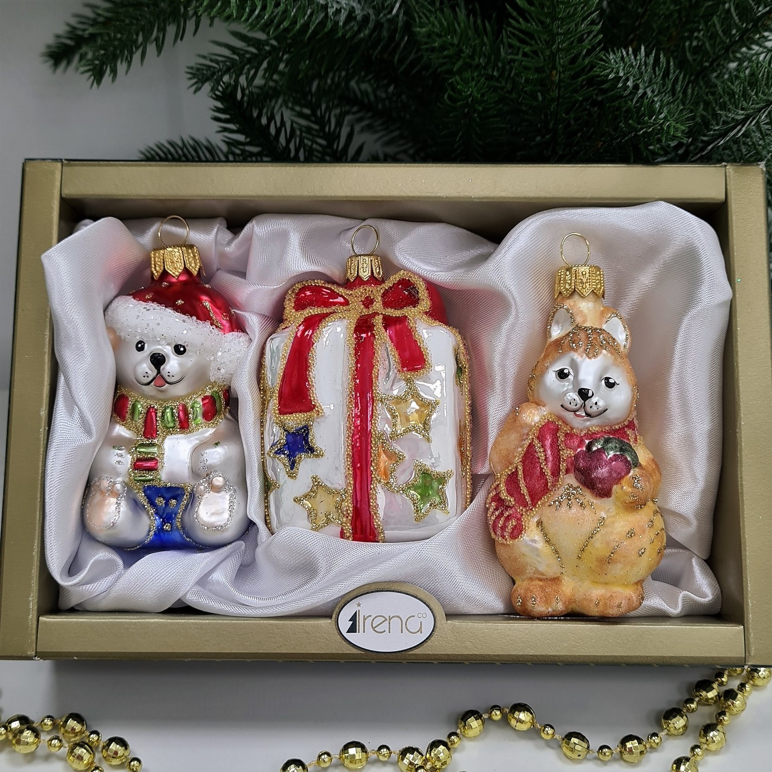 фото Набор ёлочных игрушек Белочка с орехом, мишка и подарок