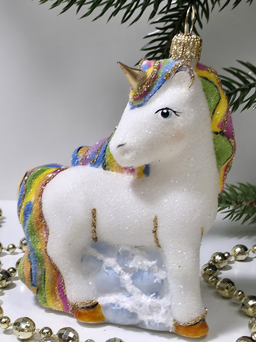 фото Стеклянная елочная игрушка Единорог