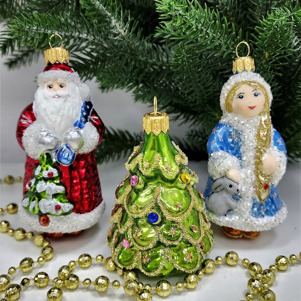фото Набор ёлочных игрушек Дед Мороз, снегурочка и ёлочка