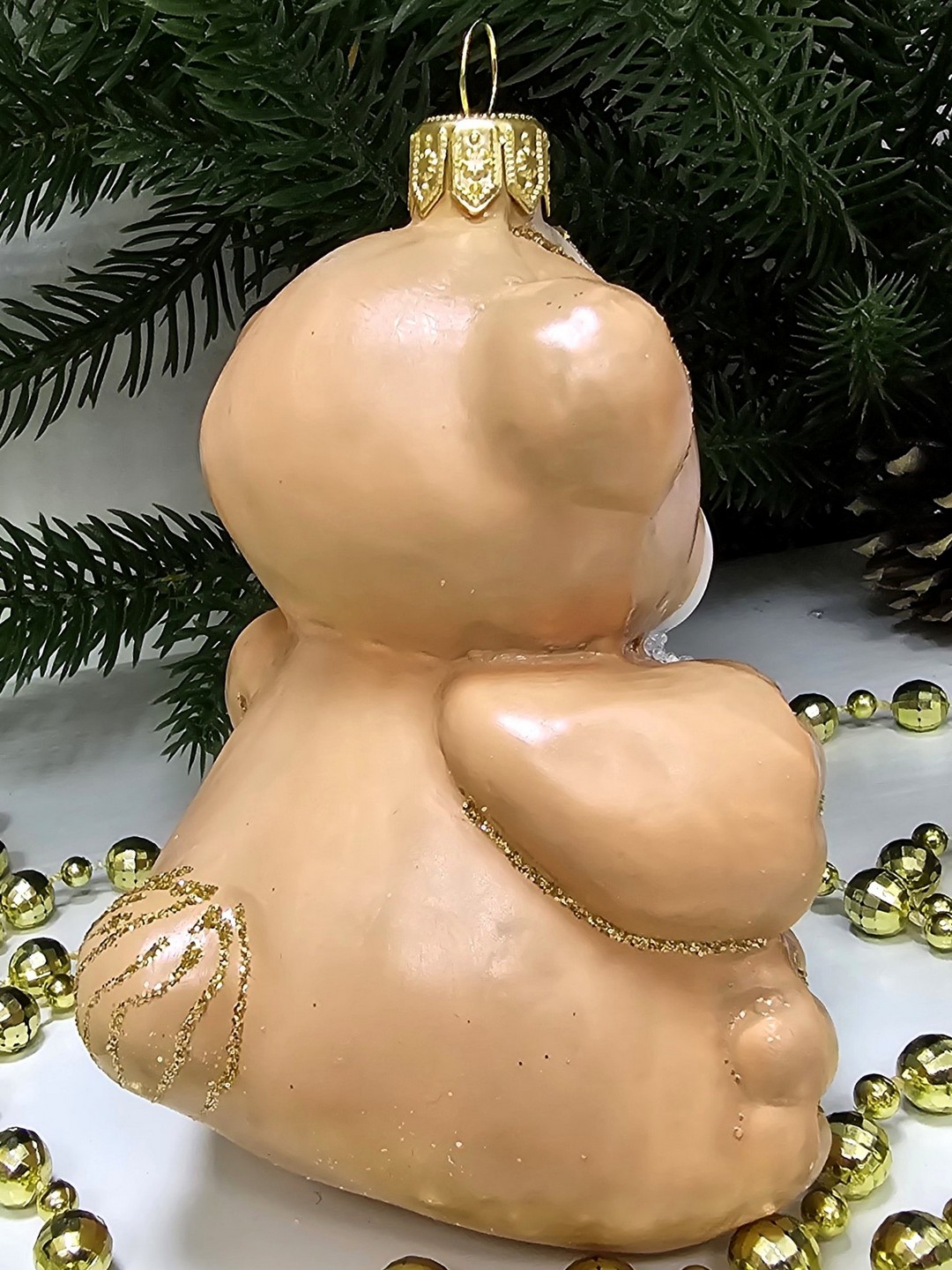 фото Стеклянная елочная игрушка Мишка с сердцем