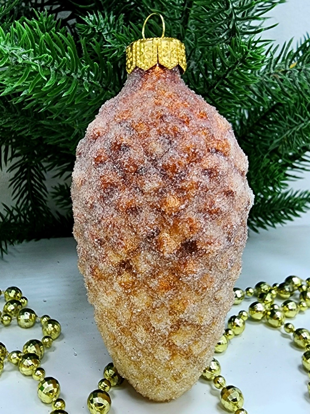 фото Стеклянная елочная игрушка Шишка 10 см
