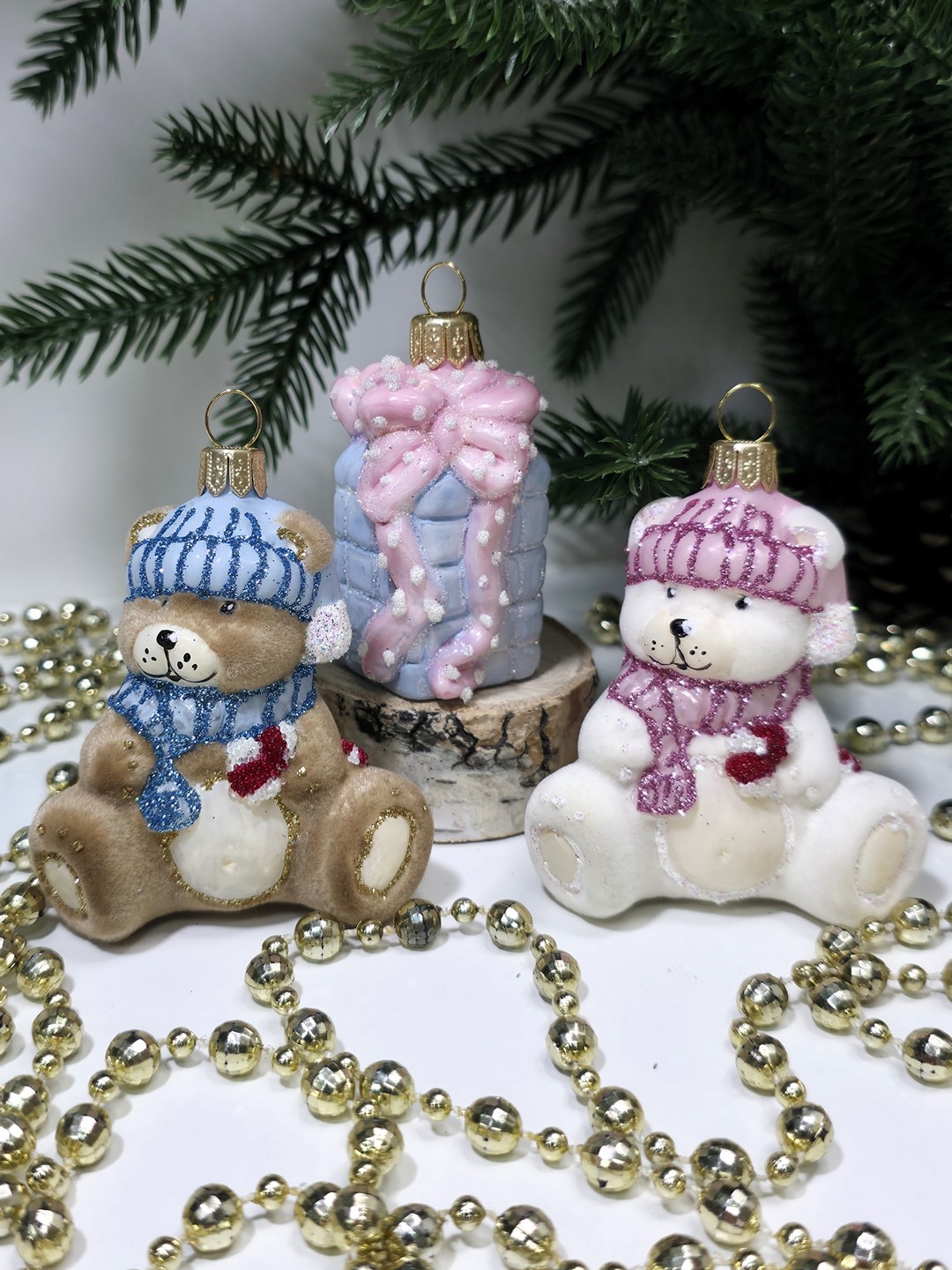 фото Набор ёлочных игрушек Два мишки и подарок