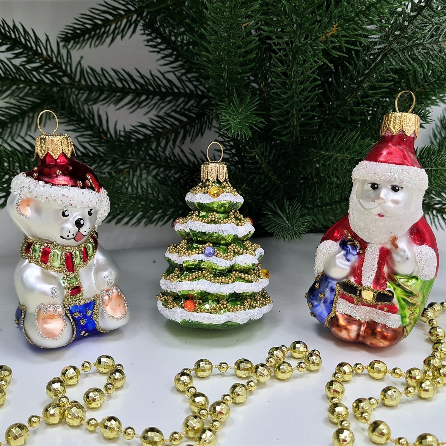 фото Набор ёлочных игрушек Дед Мороз, мишка и елочка