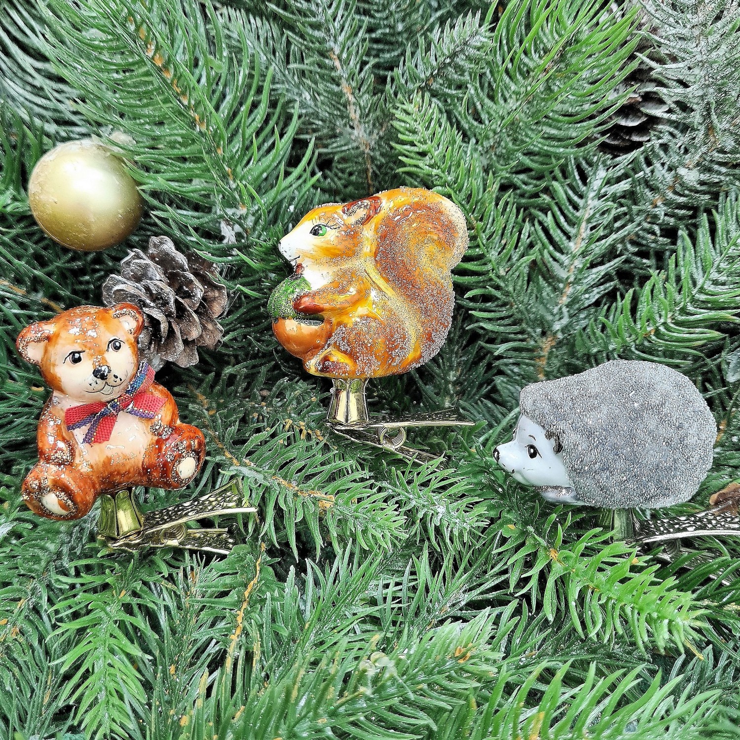 фото Набор ёлочных игрушек Белочка, мишка и ежик на прищепке
