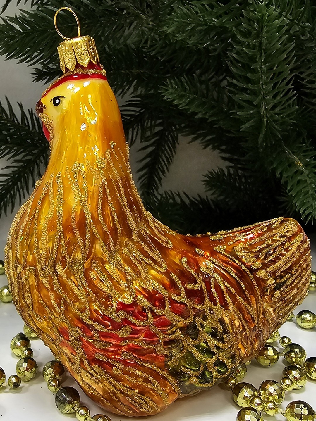 фото Стеклянная елочная игрушка Курочка Ряба