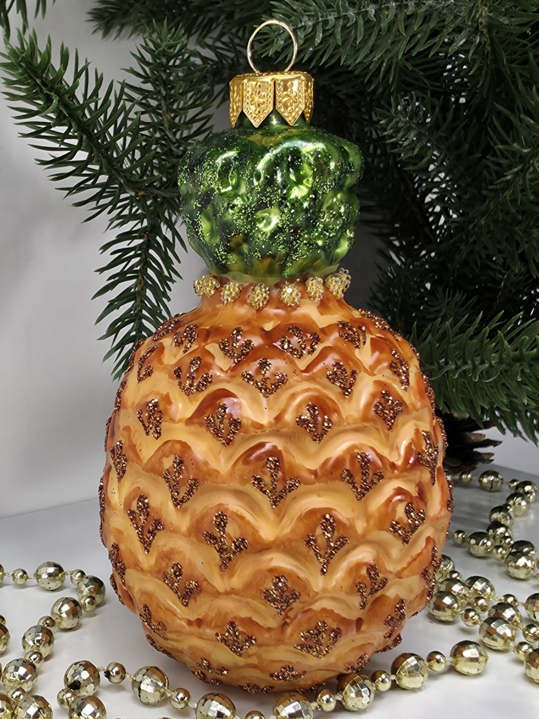 фото Стеклянная елочная игрушка Ананас большой