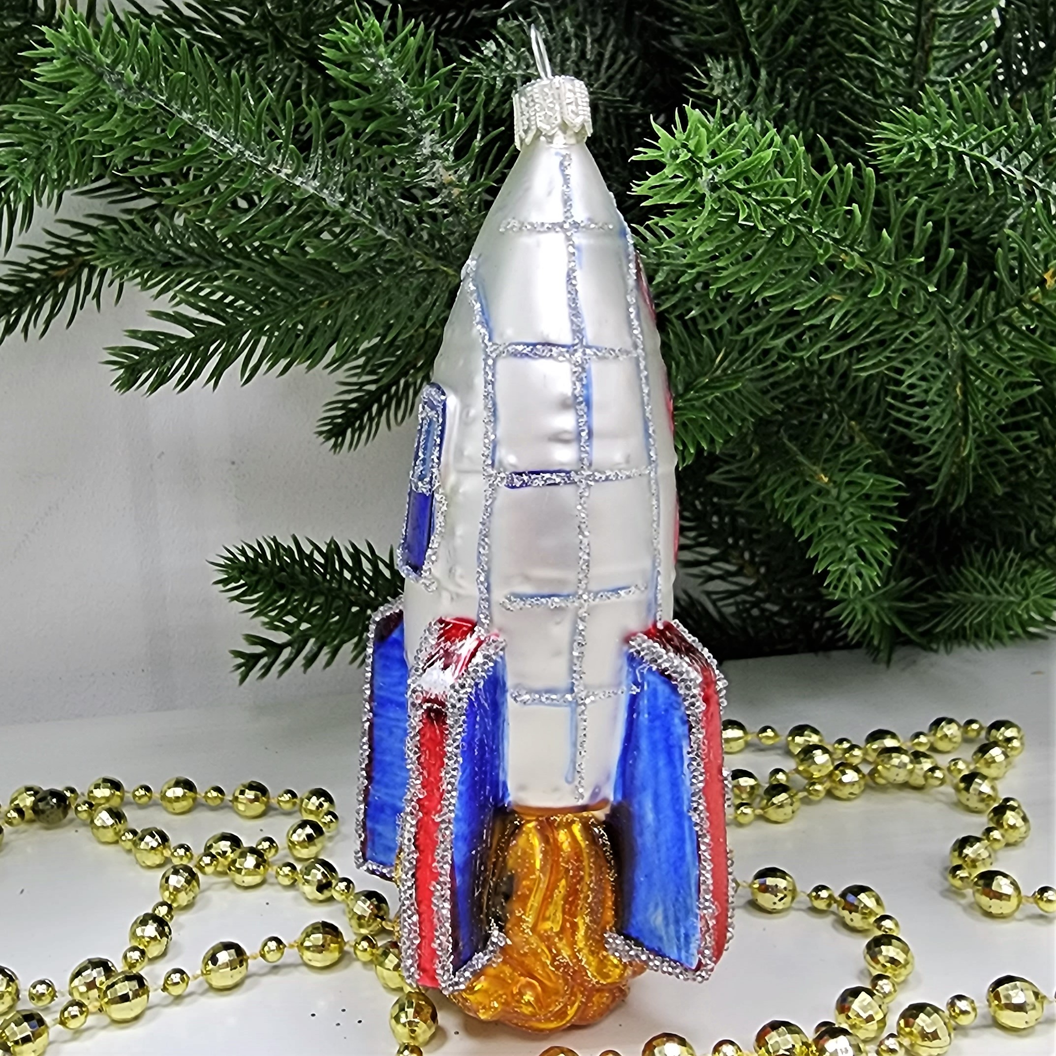 фото Стеклянная елочная игрушка Ракета
