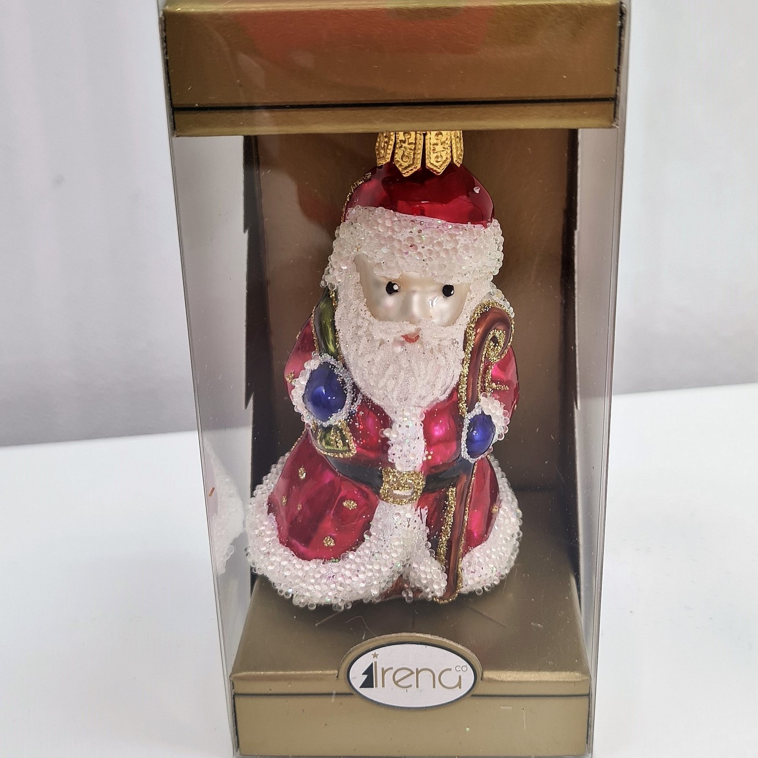 фото Стеклянная елочная игрушка Дед Мороз красный малый