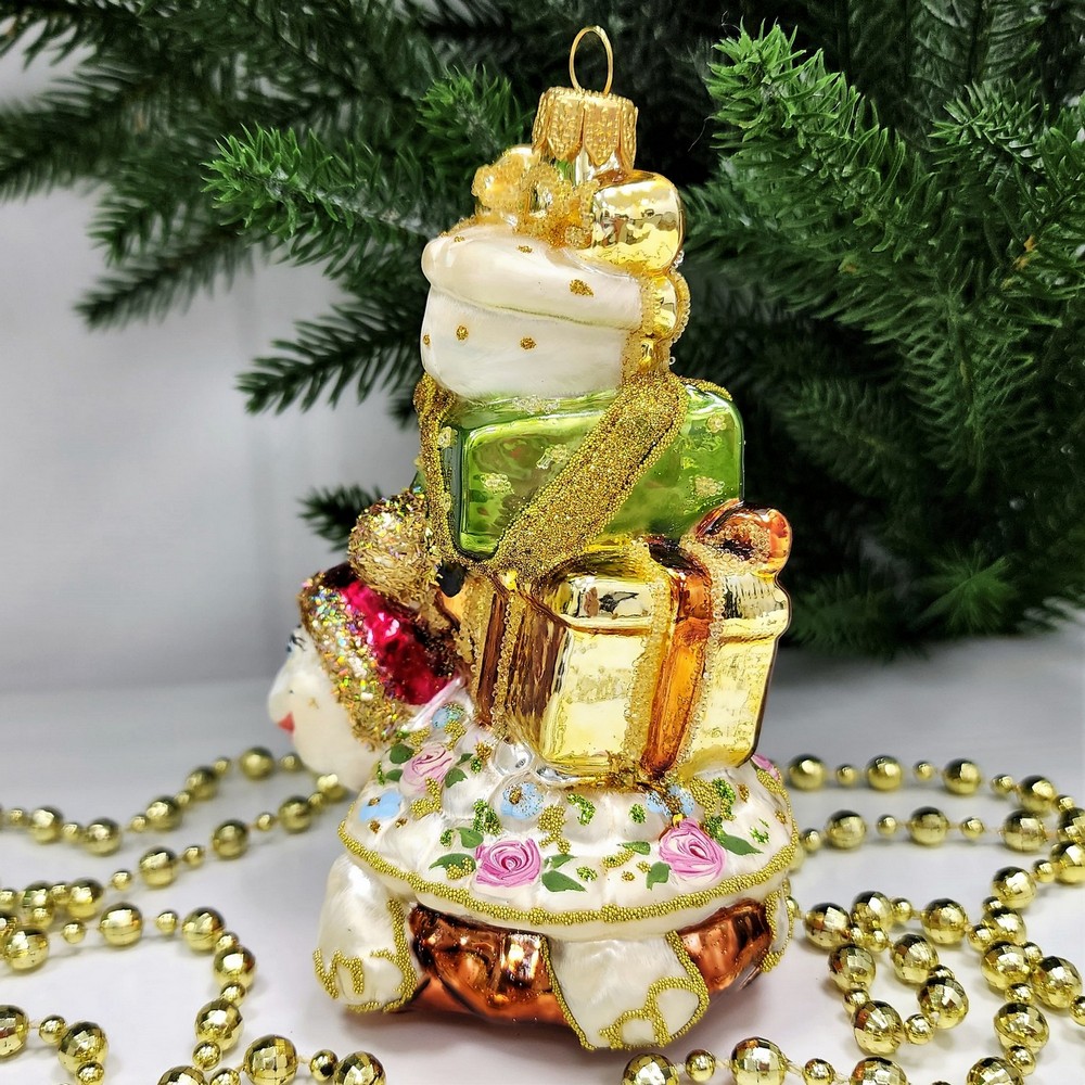 фото Стеклянная елочная игрушка Черепаха с подарками Версаль