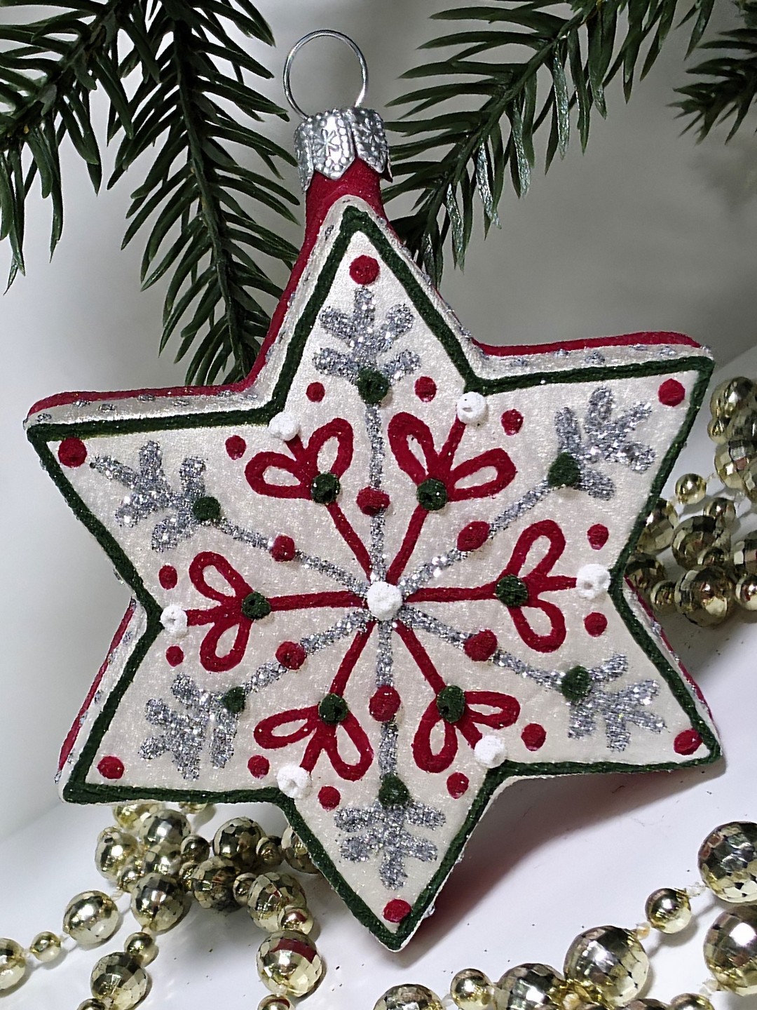 фото Стеклянная елочная игрушка Звездочка пряник