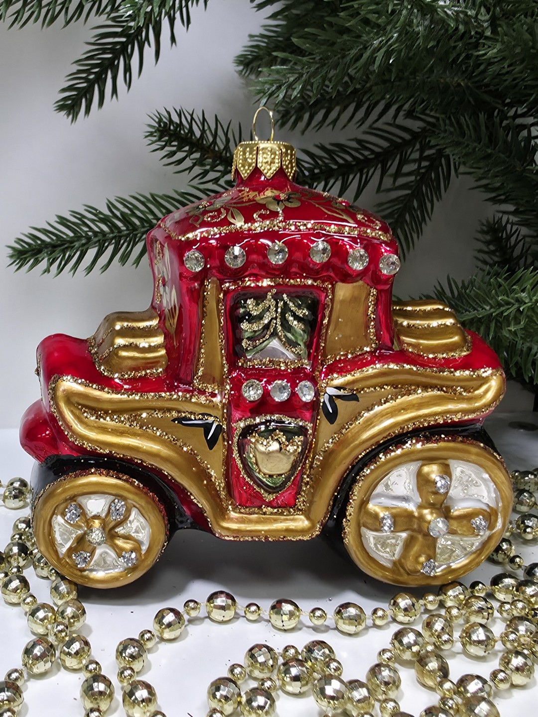 фото Стеклянная елочная игрушка Карета красная