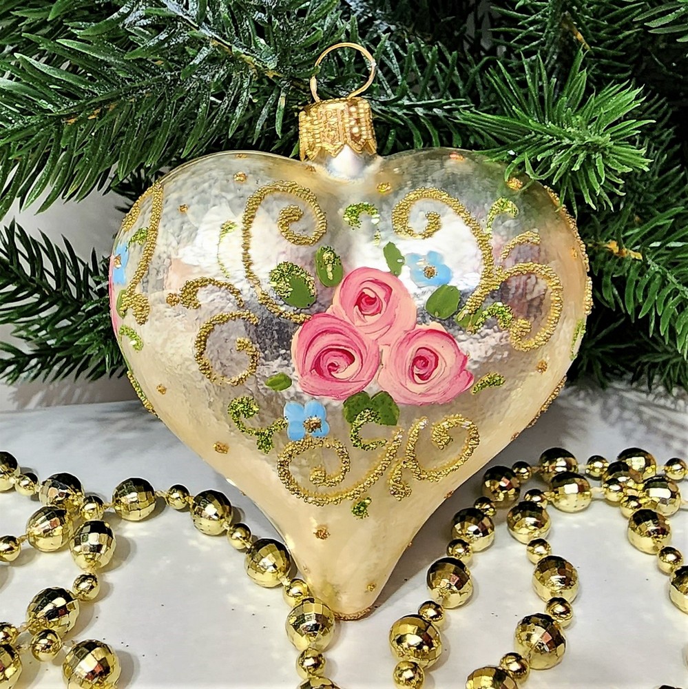 фото Стеклянная елочная игрушка Сердце Версаль среднее