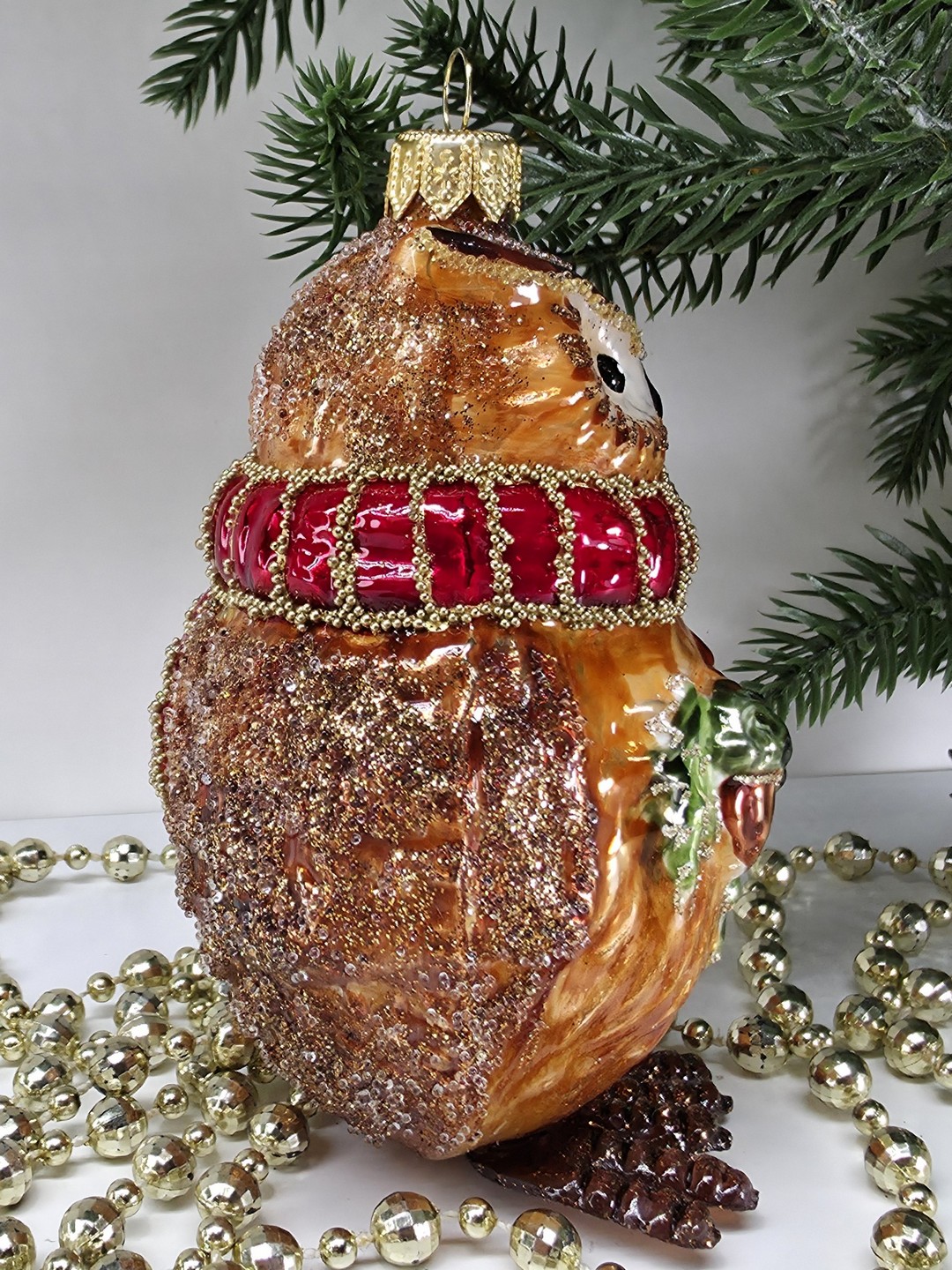 фото Стеклянная елочная игрушка Сова с лапками