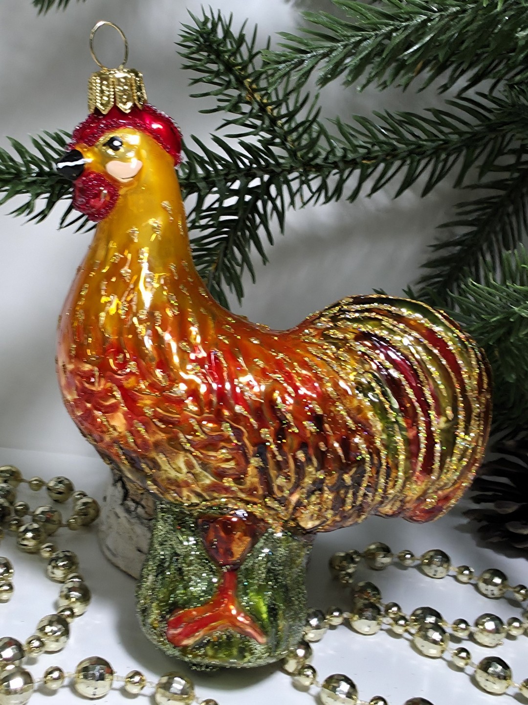фото Стеклянная елочная игрушка Петушок