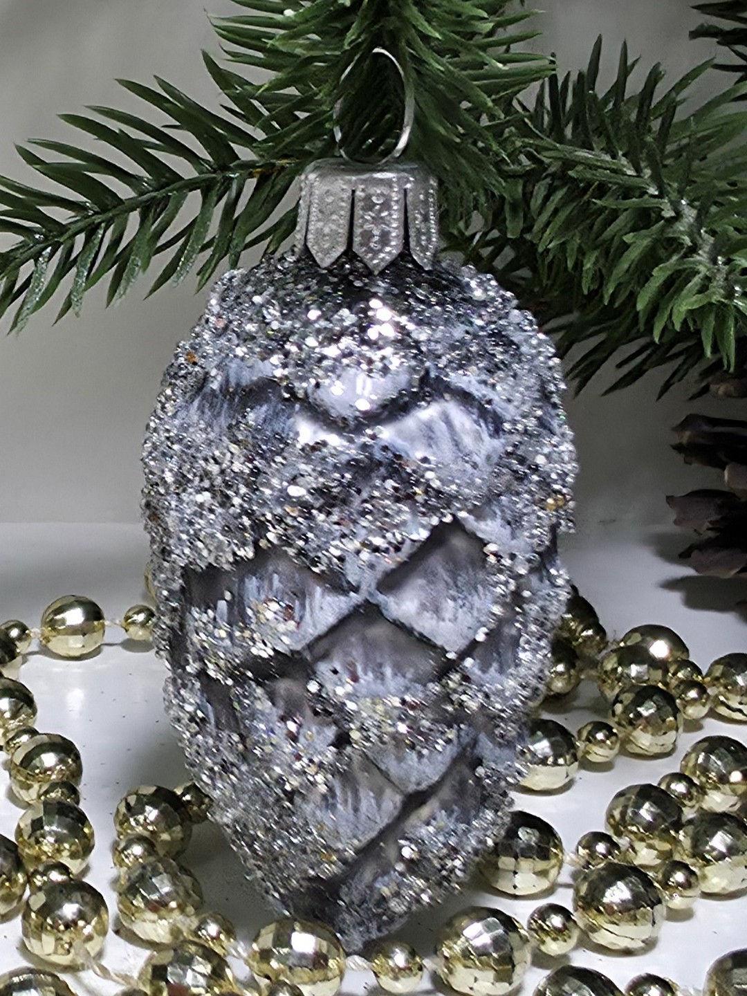 фото Стеклянная елочная игрушка Шишка