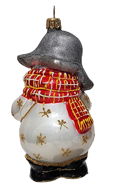 фото Стеклянная елочная игрушка Снеговик с зайчиком