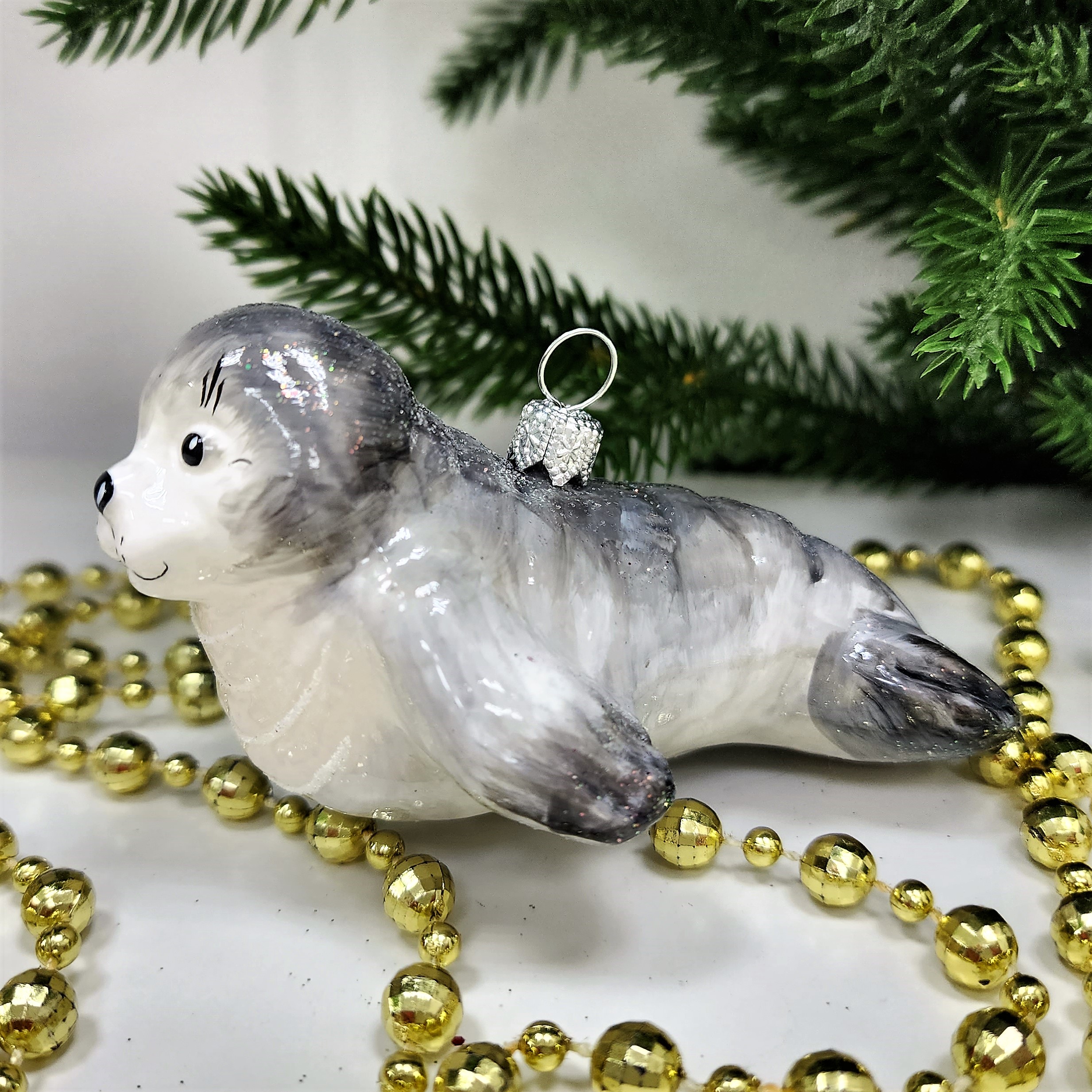 фото Стеклянная елочная игрушка Тюлень полярный