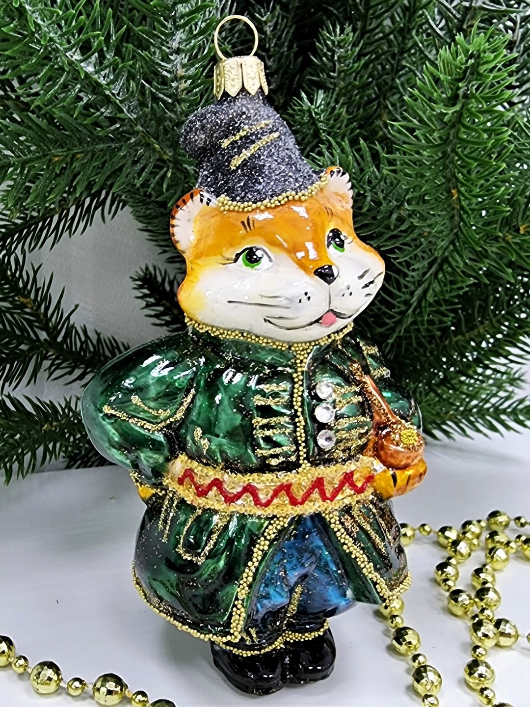 фото Стеклянная елочная игрушка Котофей