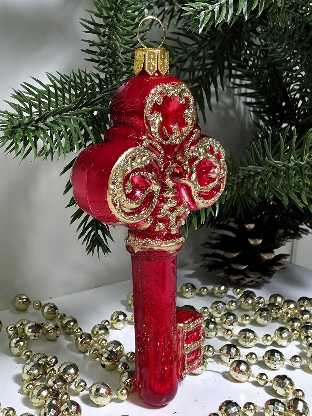 фото Стеклянная елочная игрушка Ключик красный