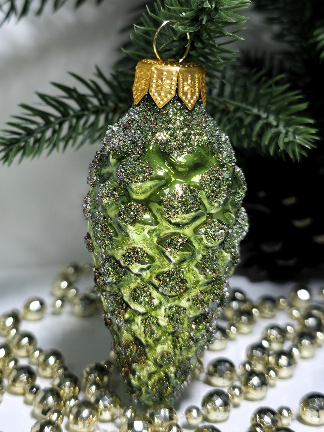 фото Стеклянная елочная игрушка Шишка