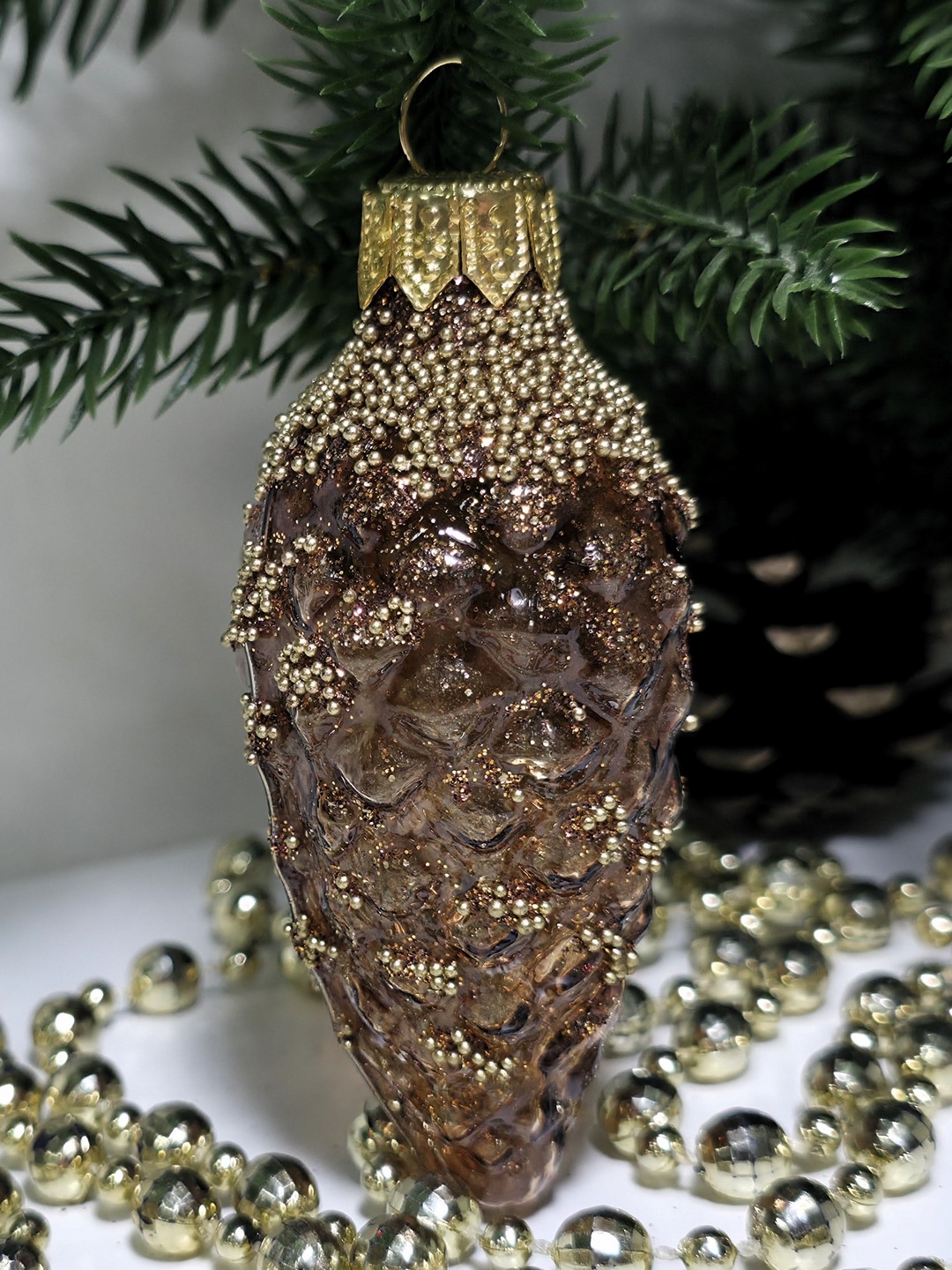 фото Стеклянная елочная игрушка Шишка