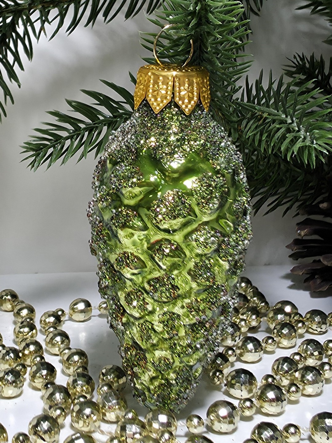 фото Стеклянная елочная игрушка Шишка