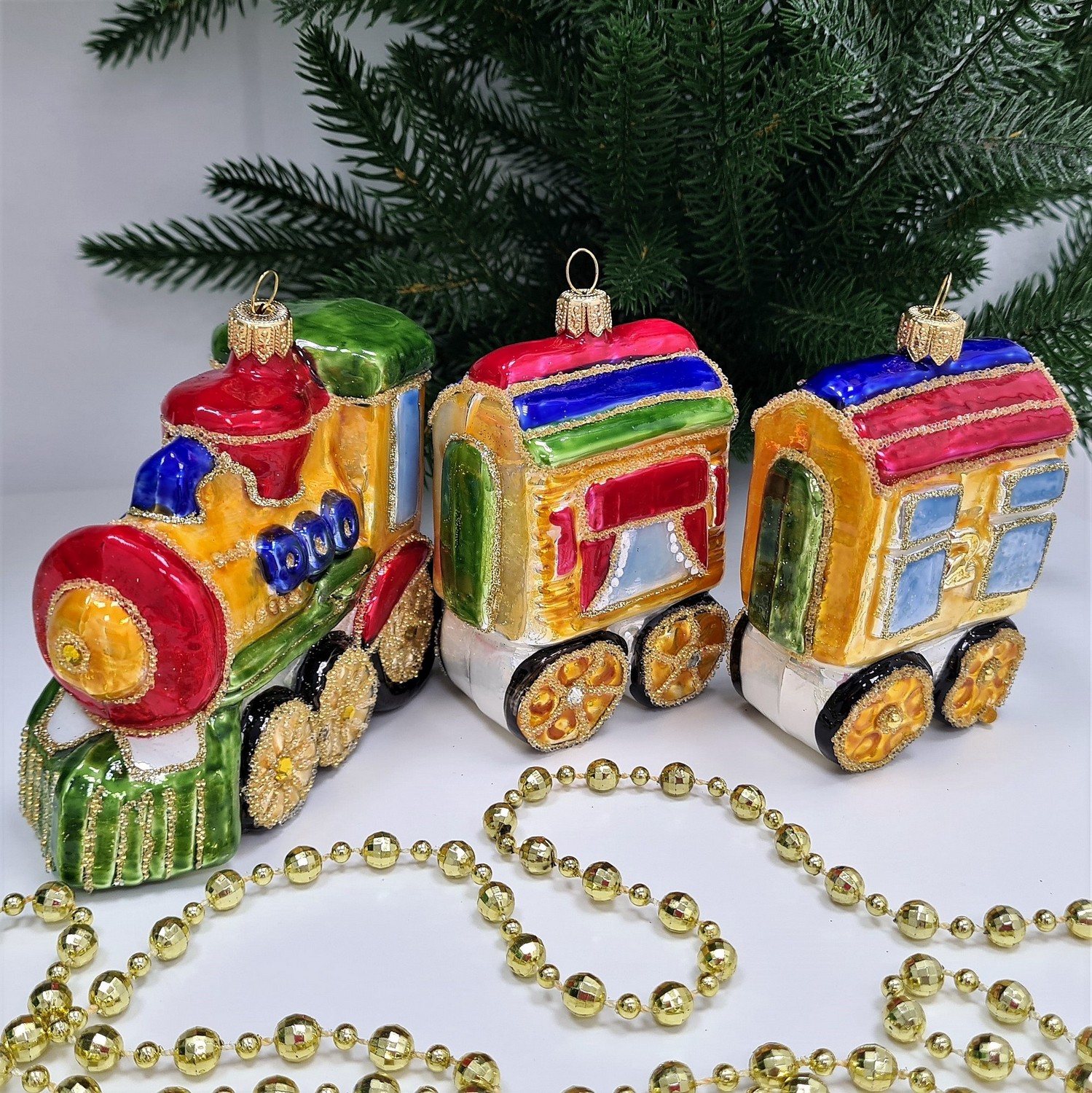 фото Набор ёлочных игрушек Паровоз и два вагона