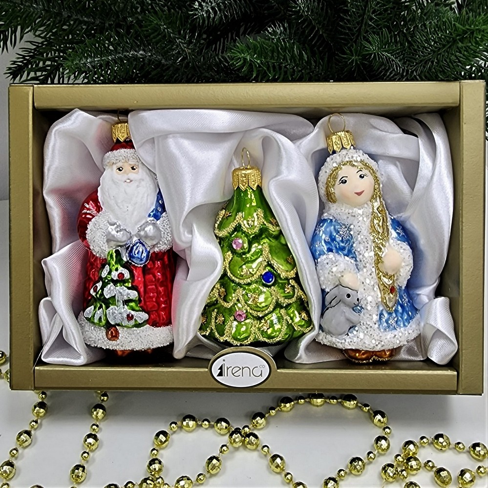 фото Набор ёлочных игрушек Дед Мороз, снегурочка и ёлочка
