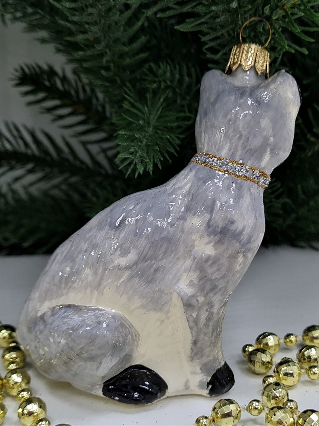фото Стеклянная елочная игрушка Сиамский кот