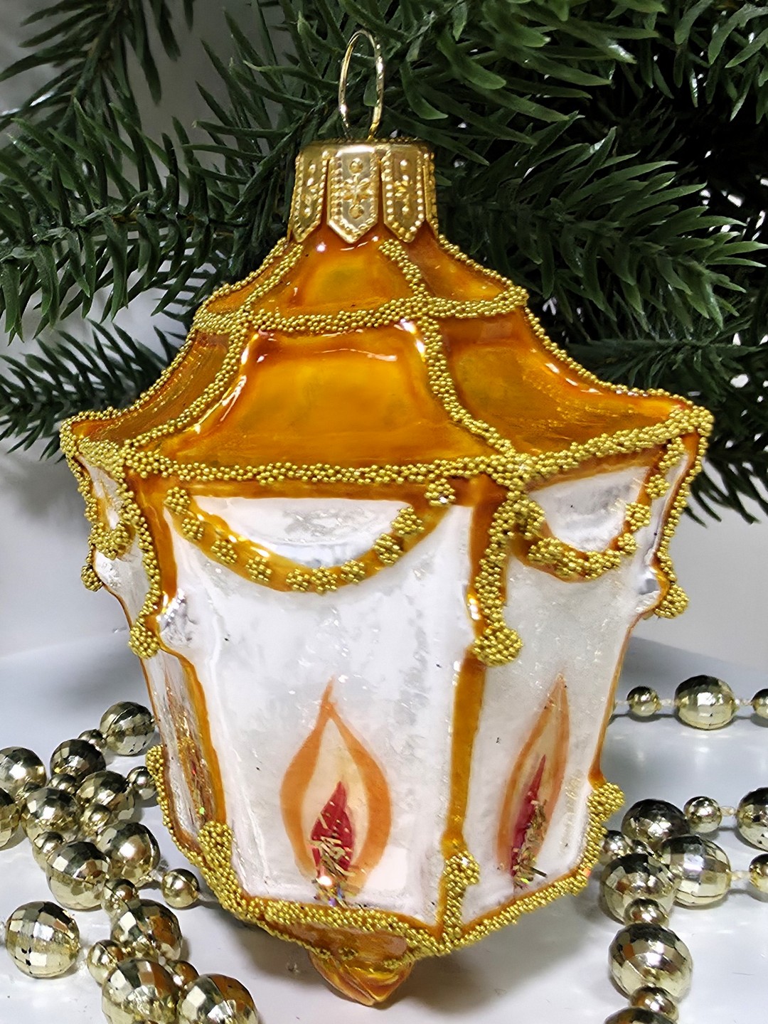 фото Стеклянная елочная игрушка Фонарик малый