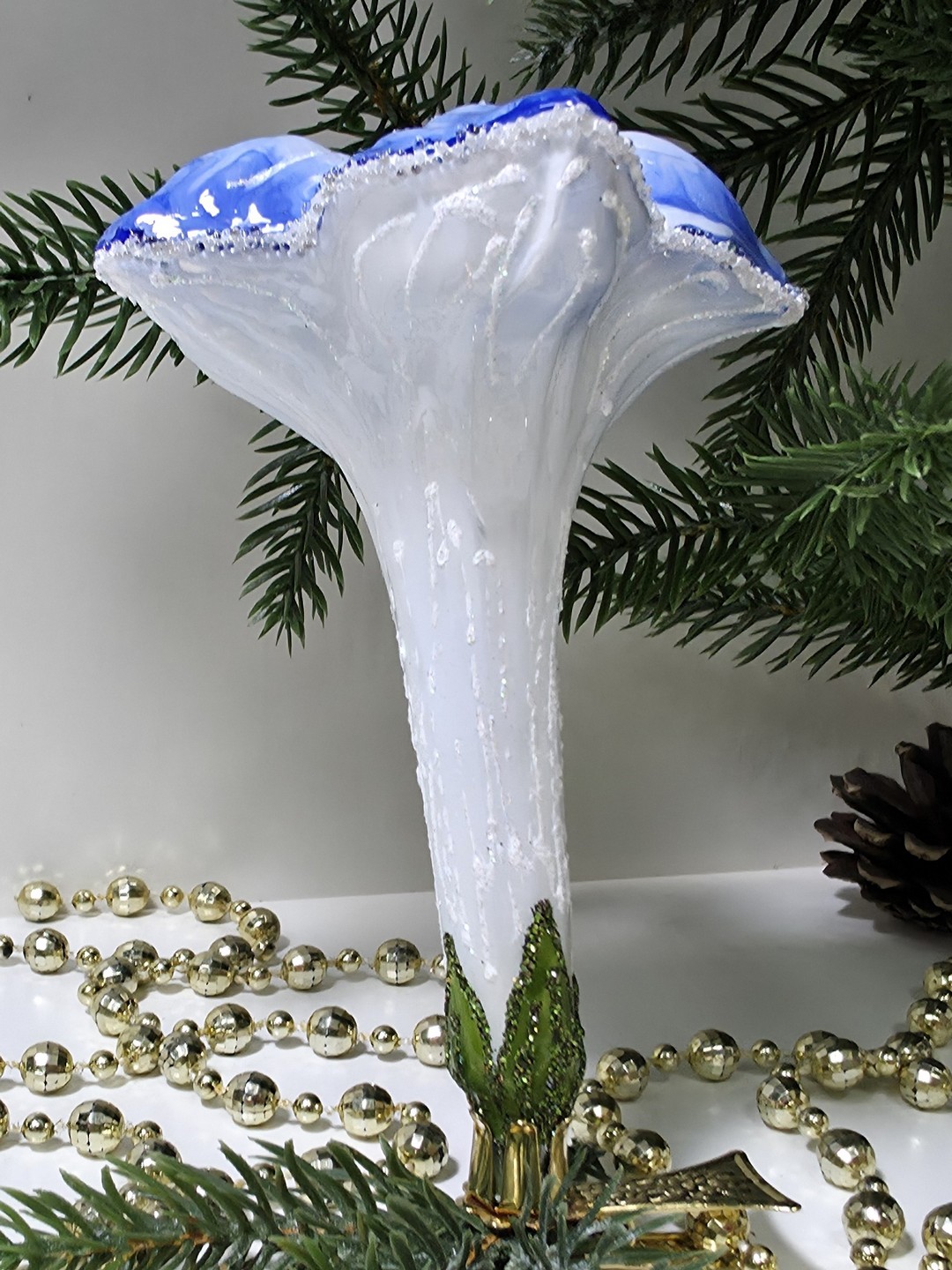 фото Стеклянная елочная игрушка Цветочек на прищепке