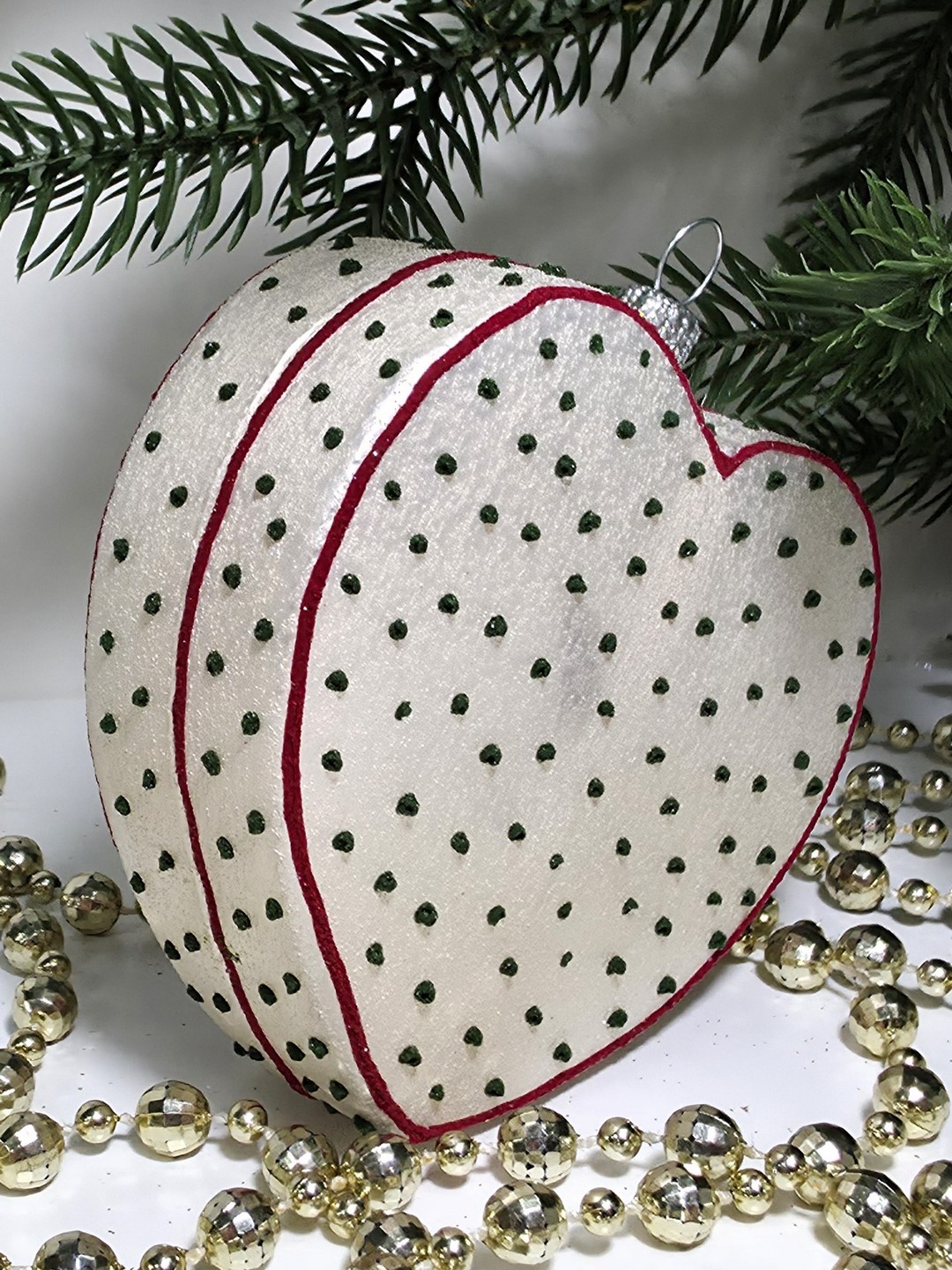 фото Стеклянная елочная игрушка Сердце пряник