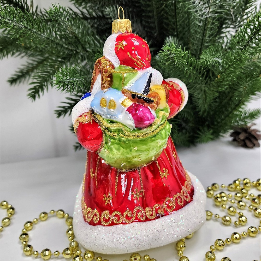 фото Стеклянная елочная игрушка Дед Мороз с фонарем
