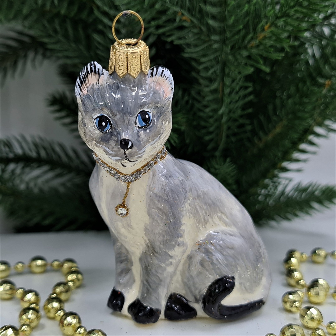 фото Стеклянная елочная игрушка Сиамский кот