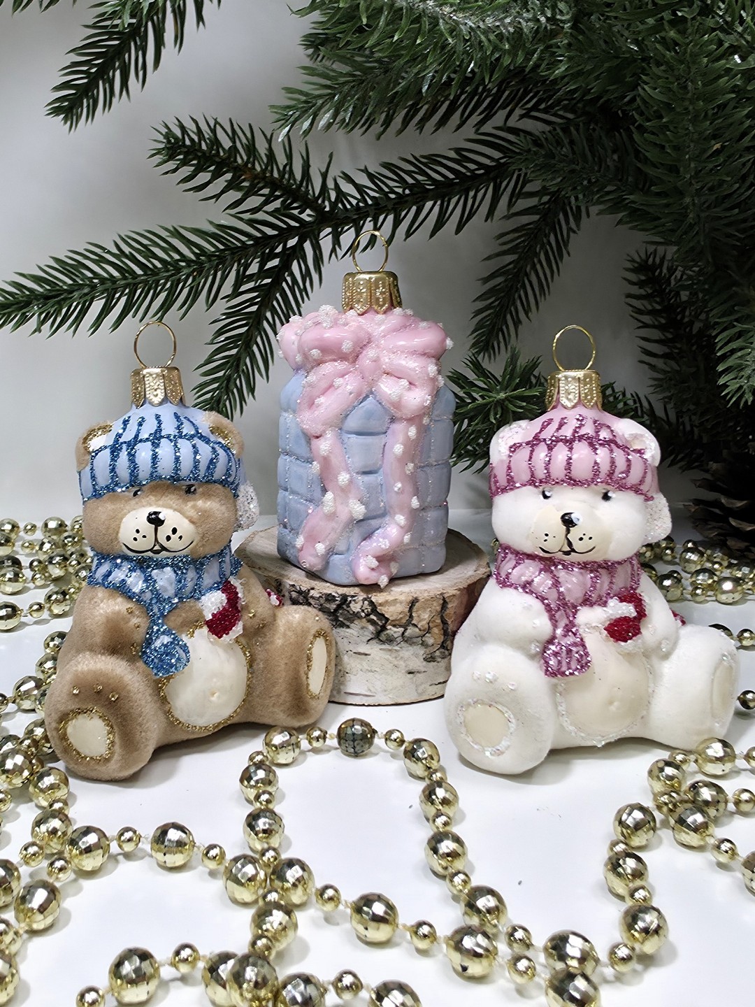 фото Набор ёлочных игрушек Два мишки и подарок